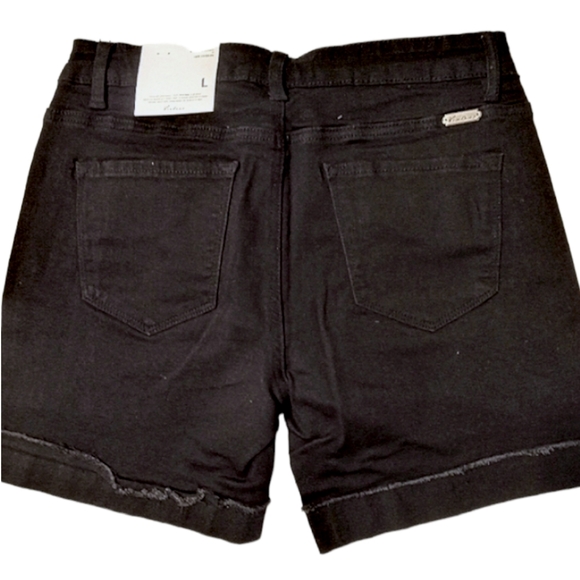 NWT Kancan Womens LARGE Hazel midrise distressed black denim cuffed shor… - Picture 2 of 5